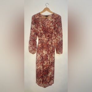 Kate & Lily Floral Wrap Midi Dress Long Sleeve Chiffon